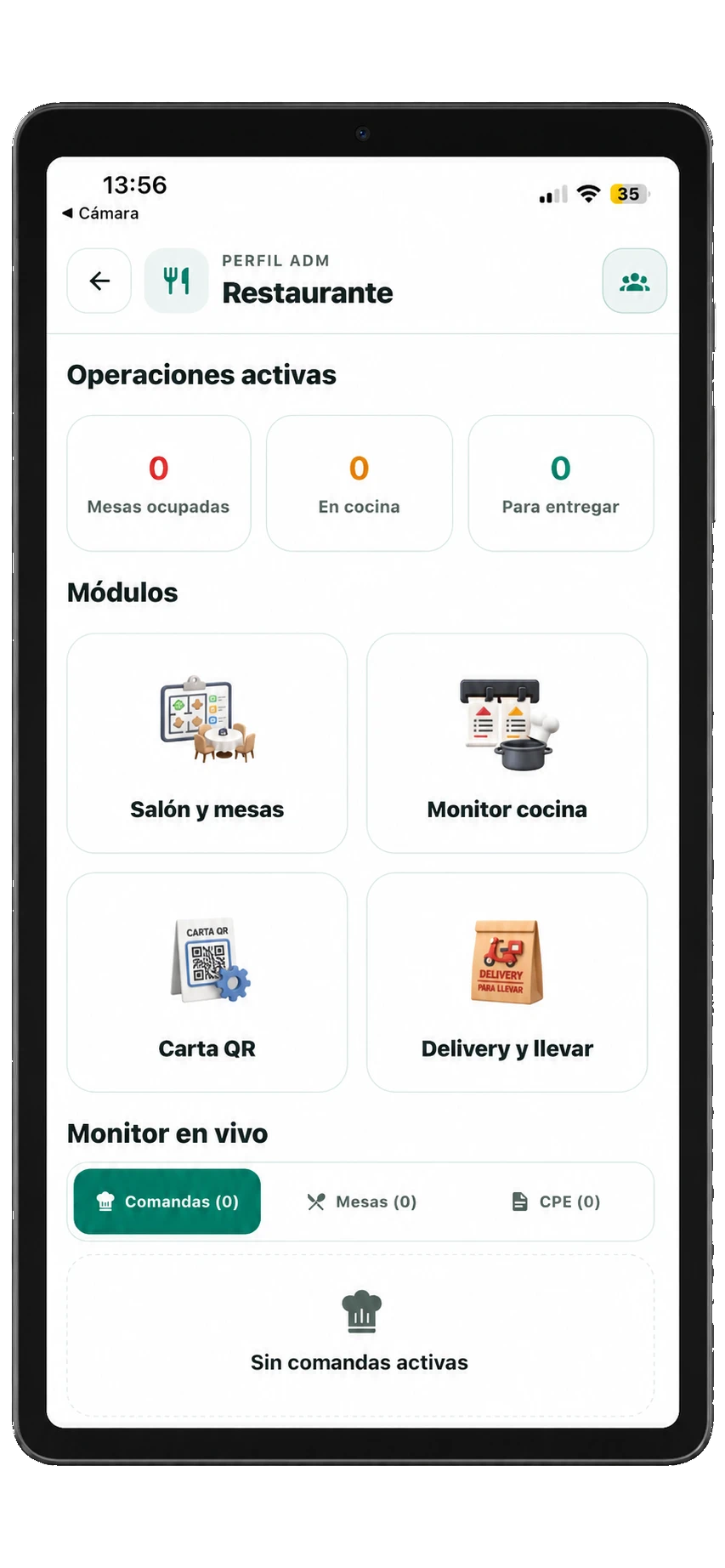 Resumen de operaciones del restaurante en una tablet